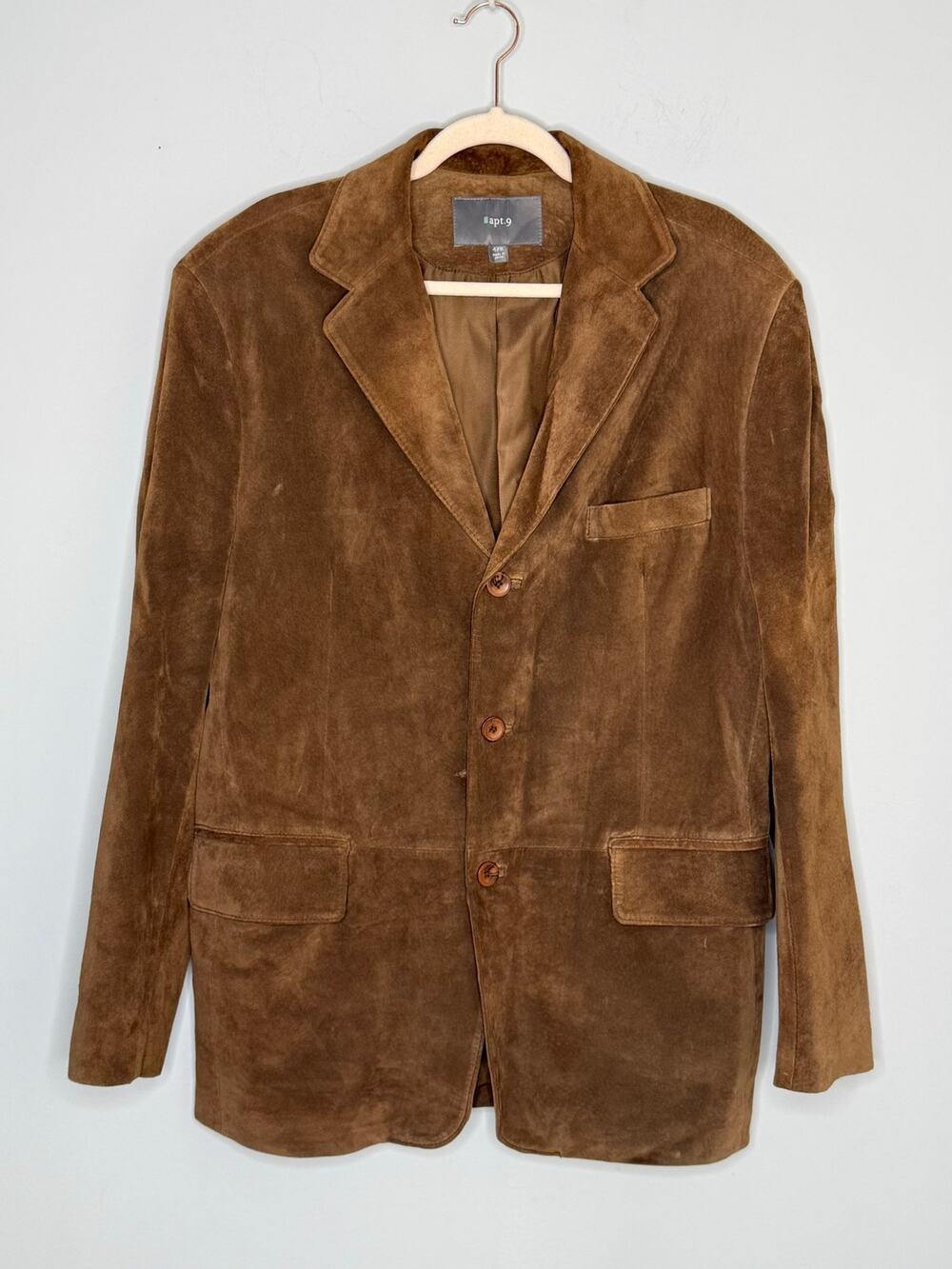 apt.9  Light Brown Genuine Suede Mens Jacket Lined Pockets Sz 42R EUC
